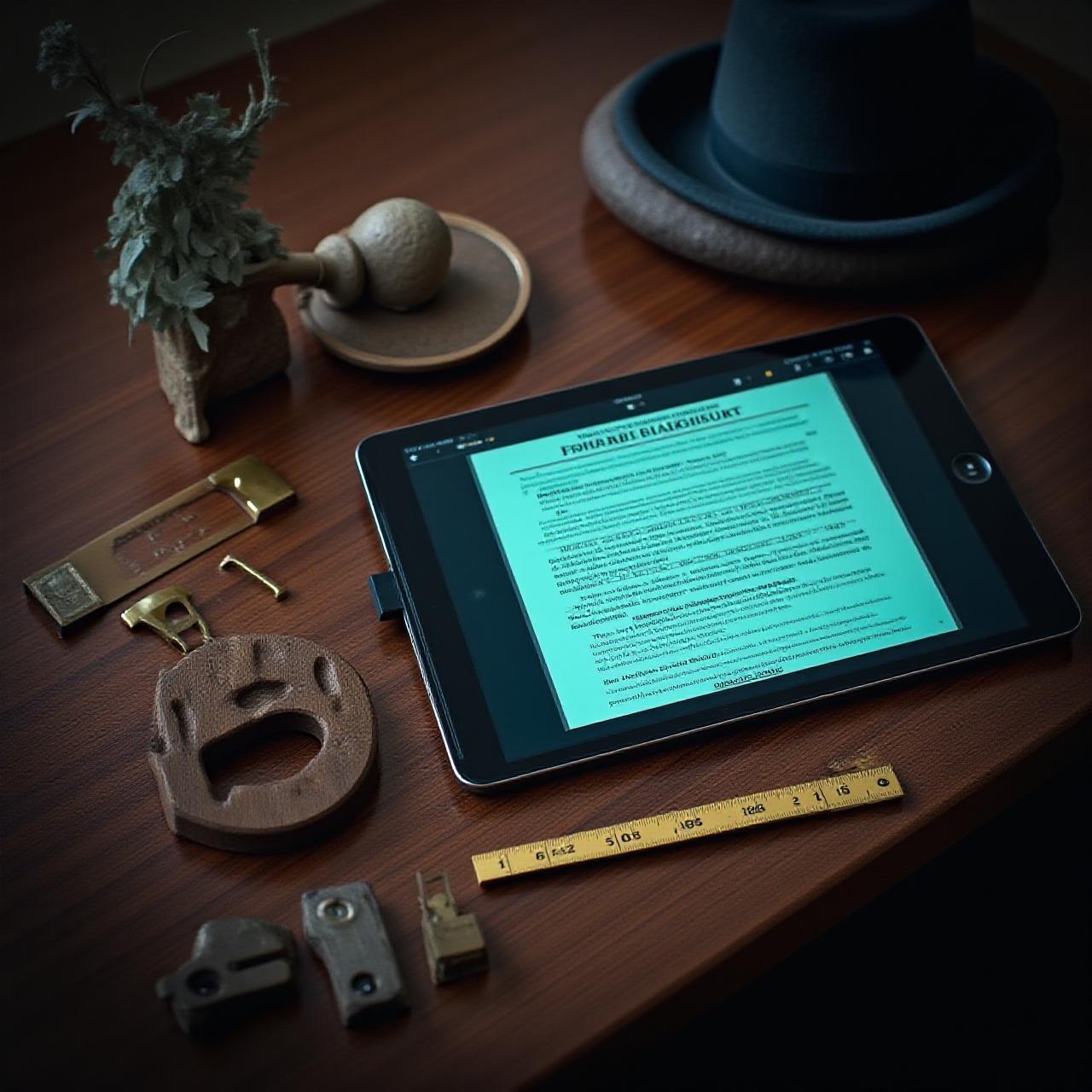 アンティークな帽子職人の道具と現代的な契約書
